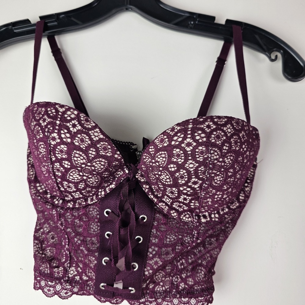 Bustier Bra Crop Top Burgundy Purple Lace Up Womens XS Romantic Regency